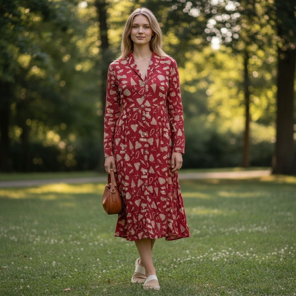Japanese Weekend vintage novelty print maternity dress Parisian long sleeve PM